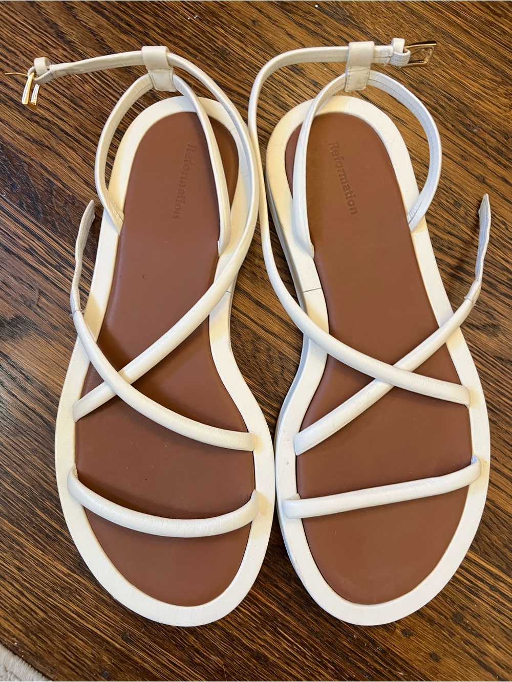 Reformation White Strappy Leather Flat Sandals